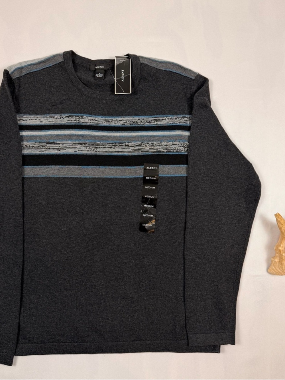 Alfani Charcoal Sweater with Blue Accent Stripes